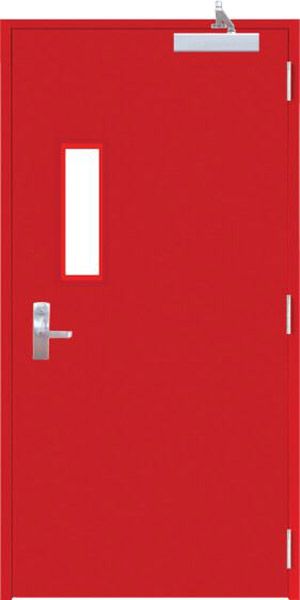 red fire steel door with vision